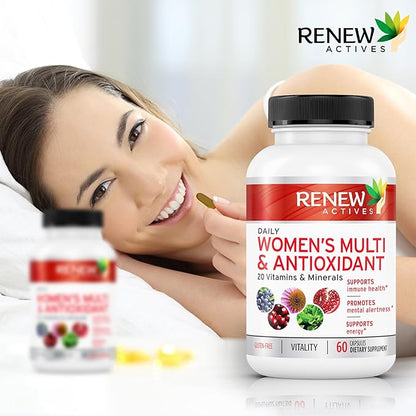 Renew Actives Women's Multi-Vitamin & Antioxidant: Daily Health Supplement - 22 Vitamins & Minerals for Energy and Mental Alertness - 60 Capsules