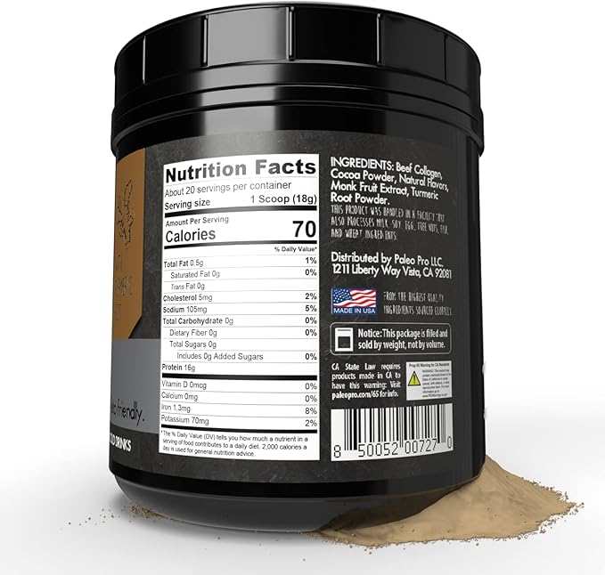 PaleoPro Bone Broth Collagen w/Turmeric Root (Ancient Cacao) Grass-Fed & Pastured Beef Collagen | Gluten Free, Dairy Free, No Sugar, Soy, Grains or Net Carbs |Paleo & Keto Friendly (20 Servings)