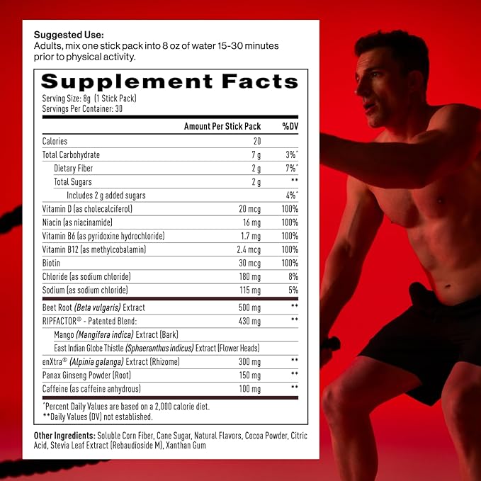 Mdrive Accelerate Pre-Workout Powder, Individual Servings, Mixed Berry, 30 Count