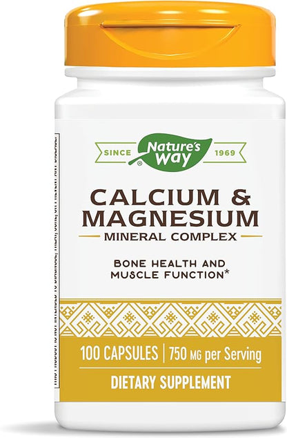 Nature's Way Calcium & Magnesium Mineral Complex, Supports Bone Health*, 750 mg per serving, 100 Capsules