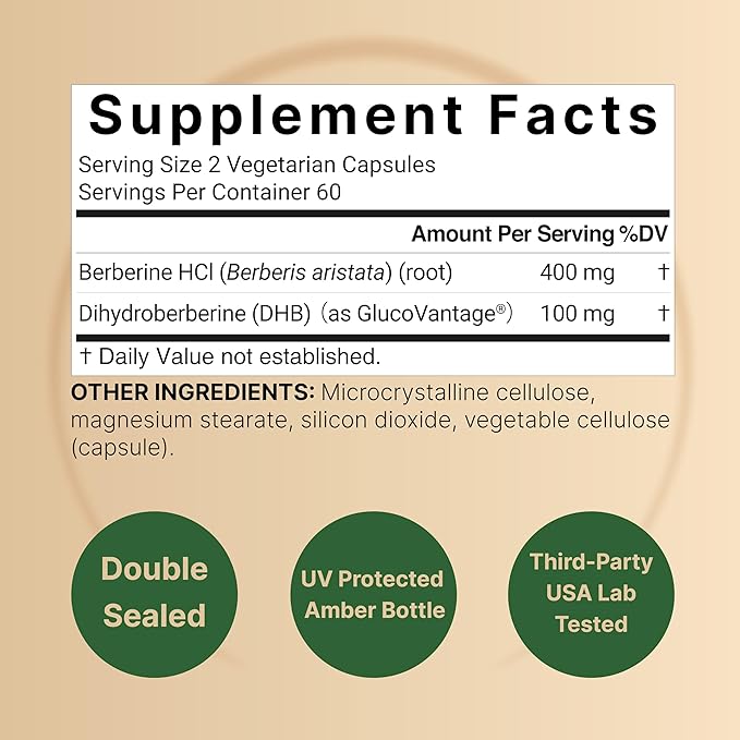 NatureBell Dihydroberberine with Berberine HCl 500mg, 120 Veggie Capsules | 5X Better Absorbed with GlucoVantage – Supports Balanced Sugar Levels & Heart Health – Non-GMO, Vegan-Friendly