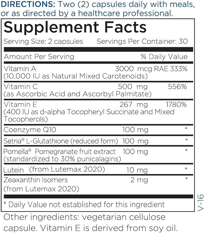 Metabolic Maintenance Deluxe Scavengers - Antioxidant Supplement with Vitamin C, Glutathione, Pomegranate, CoQ10 - Lutein + Zeaxanthin to Support Healthy Vision + Cognition (60 Capsules)