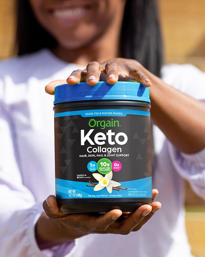 Orgain Keto Collagen Protein Powder, Vanilla - 10g Grass Fed Hydrolyzed Collagen Peptides for Women & Men, Type I & III, 5g MCT Oil - Hair, Skin, Nail, & Joint Support, Non-GMO, Gluten Free - 0.88lb