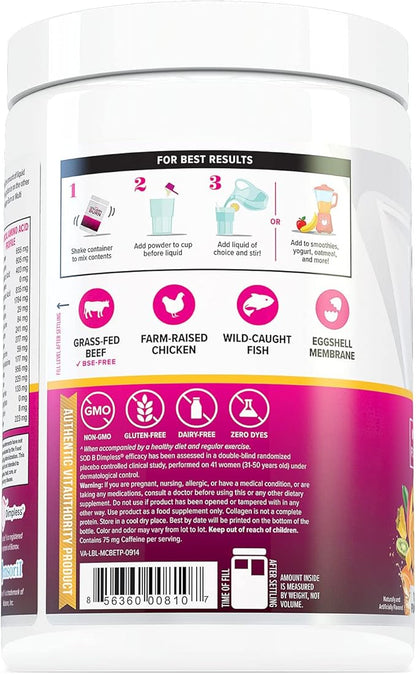 Multi Collagen Burn: Multi-Type Hydrolyzed Protein Peptides with Hyaluronic Acid, Vitamin C, SOD B Dimpless, Types I, II, III, V and X Collagen, with Caffeine