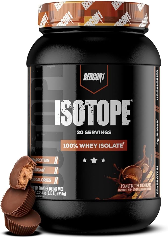 REDCON1 Isotope 100% Whey Isolate, Peanut Butter Chocolate - Keto Friendly Whey Protein Powder - Low Carb + Zero Sugar Whey Protein Isolate - Keto Protein Powder (30 Servings)