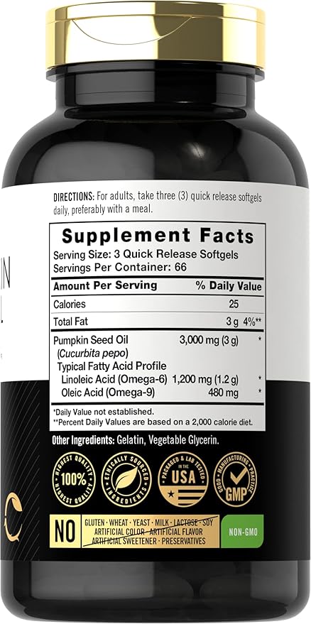 Carlyle Pumpkin Seed Oil | 3000mg | 200 Softgel Capsules | Non-GMO and Gluten Free Formula | Cold Pressed Dietary Supplement