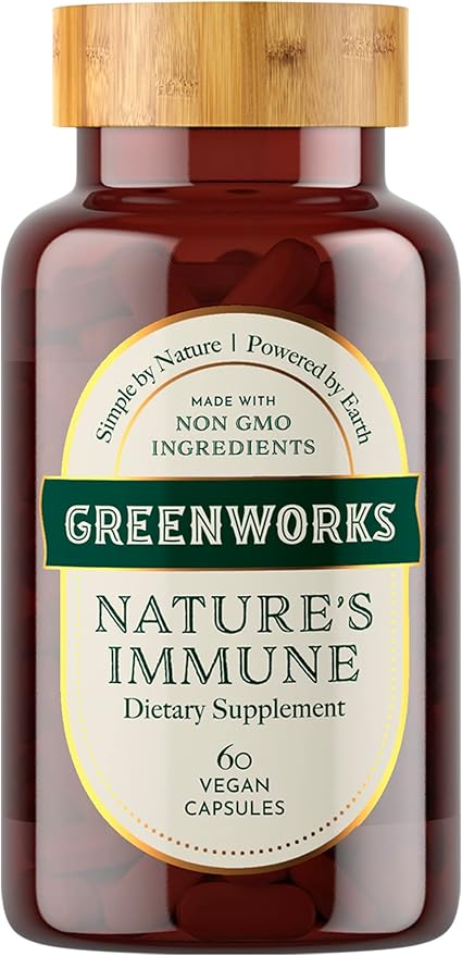 Greenworks Nature's Immune - Advanced Daily Immune Support with Elderberry, Echinacea, Ginger, Turmeric, Oregano, Turkey Tail, Reishi & Maitake - Organic, Vegan, Non-GMO (30 Servings)