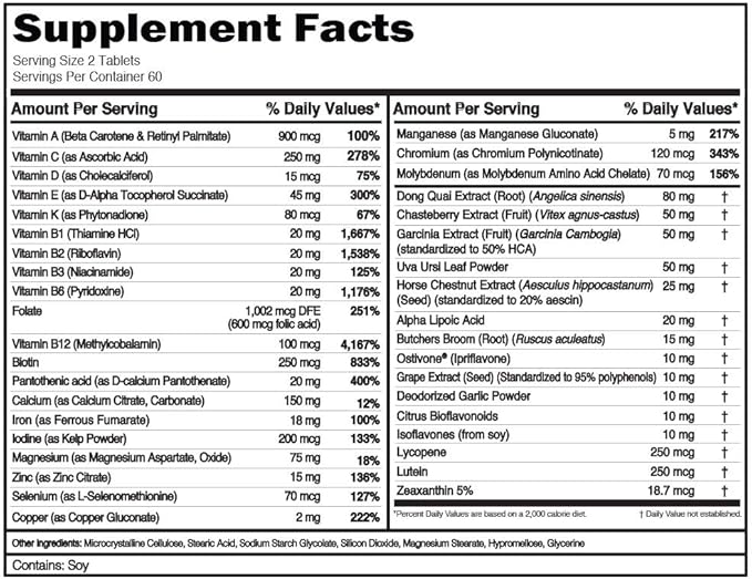 Evlution Nutrition Women's Multivitamin - Full Spectrum Vitamins & Minerals, Immune Health, Vitamin C & D, Iron, Zinc, Antioxidants & Bioflavonoids, Skin, Hair, Bone, Eye Health, 120 Tablets, 60 Days