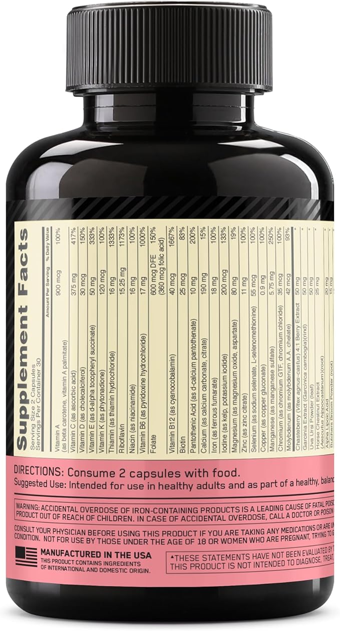 Optimum Nutrition Opti-Women Daily Multivitamin for Women, Immune Support Supplement With Iron, 30 Day Supply, 60 Count, (Packaging May Vary)