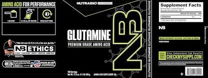 NutraBio Pure L-Glutamine Powder - L-Glutamine Supplement- Amino Acid - Pure Grade: Absolutely no Additives, Fillers or Excipients! - Muscle Recovery Supplement - (500 Grams)