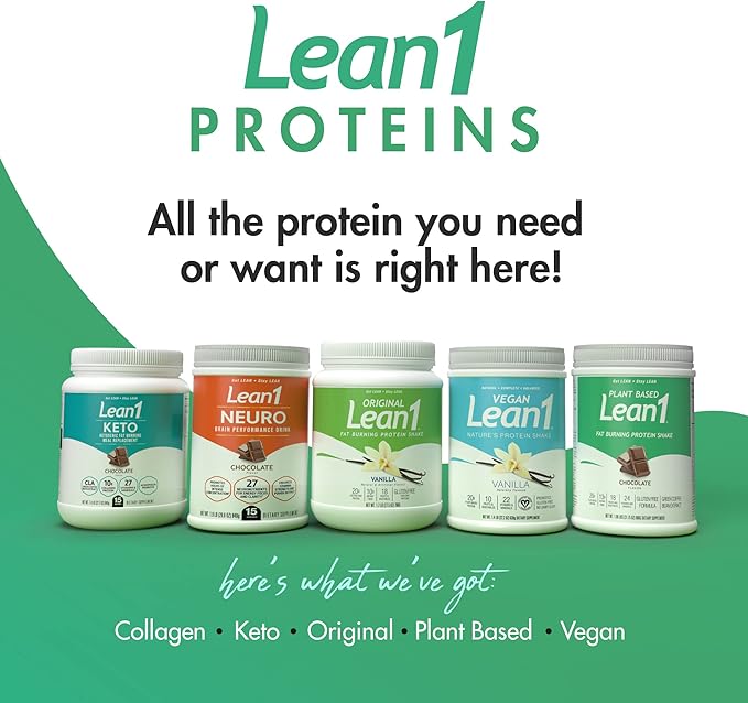 Lean1 Plant-Based Meal Replacement Protein Powder, Chocolate Flavor, 15-Serving Tub