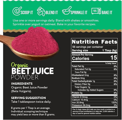 Organic Beet Root Juice Powder, 16 Ounces