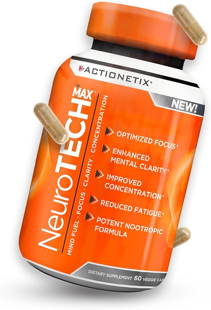 NeuroTech MAX Brain Supplements for Memory and Focus, Caffeine Free Nootropic Brain Supplement, Rich Brain Supplements with DMAE, Bacopa, Huperzine for Atheletic Performance