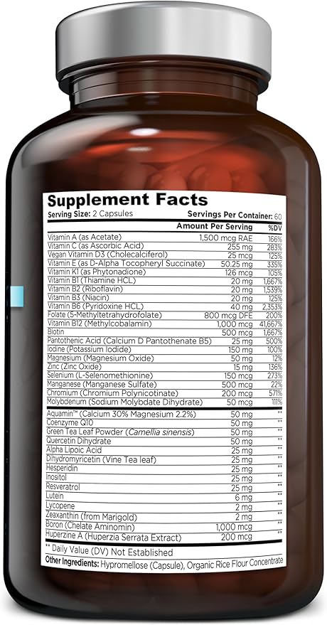 OmniBiotics Ultimate Daily Multivitamin for Women & Men - 120 Vegan Capsules - Includes 34 Essential Ingredients Like Vitamin A, C, D & E, Vitamin B12, B6, Biotin, & Zinc - Multivitamins Supplement