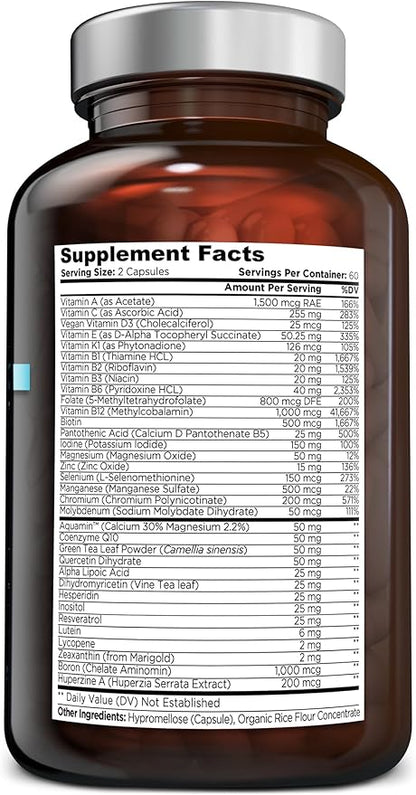 OmniBiotics Ultimate Daily Multivitamin for Women & Men - 120 Vegan Capsules - Includes 34 Essential Ingredients Like Vitamin A, C, D & E, Vitamin B12, B6, Biotin, & Zinc - Multivitamins Supplement