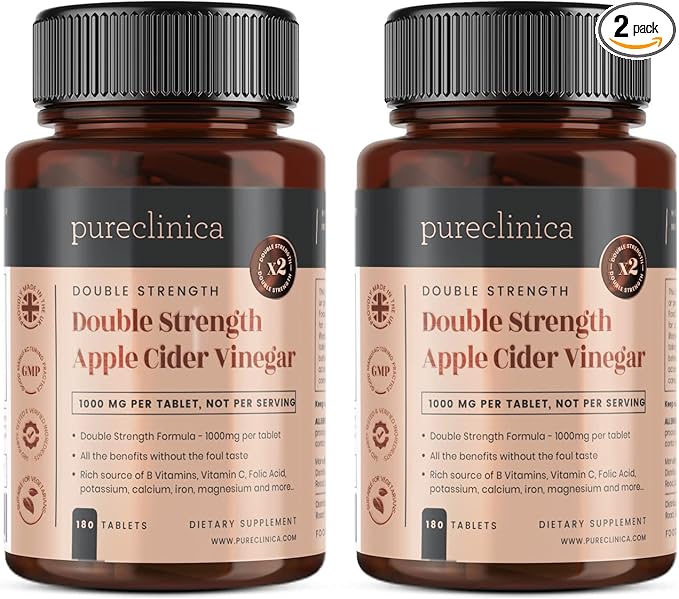 Double Strength Apple Cider Vinegar 1000mg x 360 Tablets (2 Bottles of 180 Tablets - 1 Years Supply)