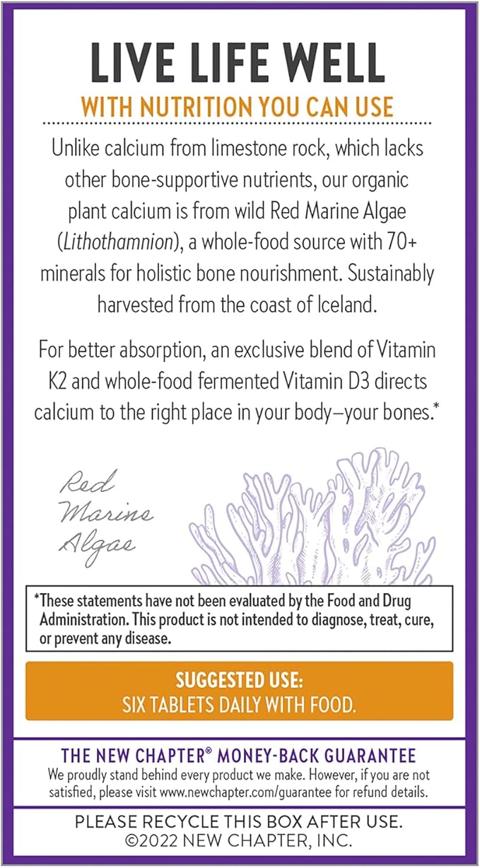 New Chapter Calcium Supplement - Bone Strength Tiny Tabs Organic Calcium with Magnesium, Vitamin D3+K2, 70+ Trace Minerals for Bone Health, Gluten Free, Easy to Swallow - 240 ct