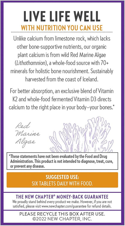 New Chapter Calcium Supplement - Bone Strength Tiny Tabs Organic Calcium with Magnesium, Vitamin D3+K2, 70+ Trace Minerals for Bone Health, Gluten Free, Easy to Swallow - 240 ct