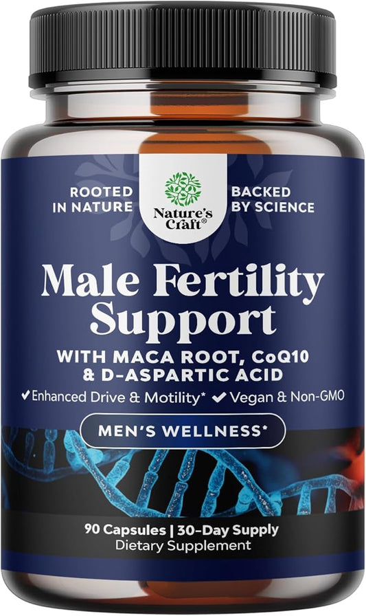 Pre Conception Male Fertility Supplement - Advanced Fertility Supplement for Men with CoQ10 Maca Root Methyl Folate & D-Aspartic Acid for Enhanced Count Motility & Overall Fertility Support (1 Month)