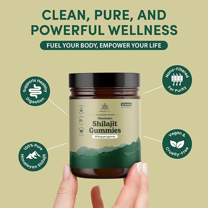 Organic Shilajit Gummies for Men and Women - Lab Tested - Made in USA - Pure Himalayan Organic - Fulvic Acid - Energy and Focus - Holistic Health Supplements (Strawberry Banana)