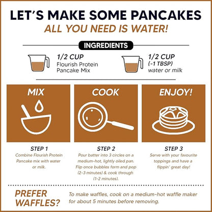 Flourish - Protein Pancake & Waffle Mix, Whey Protein Isolate & Flax Seed, Non-GMO, No Added Sugar, Superfood, High Protein & Fiber, Just Add Water - Chocolate, 16oz