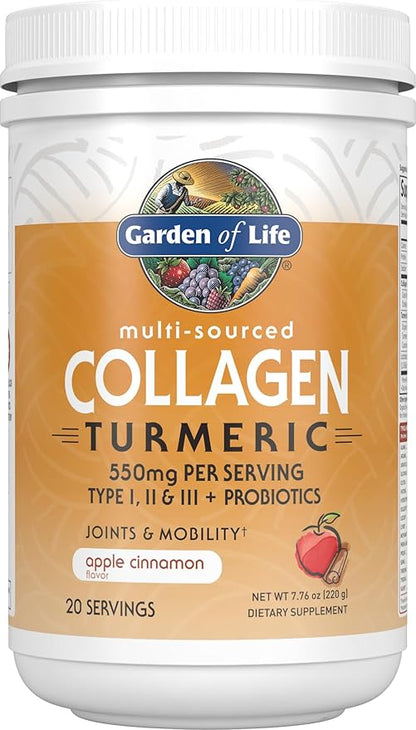 Garden of Life Multi-Sourced Collagen Turmeric - Apple Cinnamon, 20 Servings, Collagen Powder for Women Men Joints Mobility, Collagen Peptides Powder, Collagen Protein Hydrolyzed Collagen Supplements