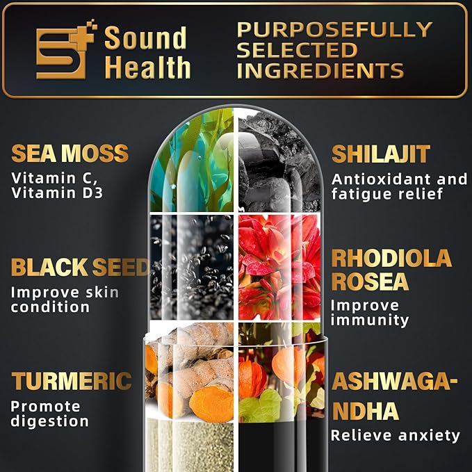 Wild Organic Irish Sea Moss and Shilajit - 8000mg Sea Moss, 10000mg Shilajit, Ashwagandha 2000mg, Ginseng, Vitamin C, Vitamin D3, Black Seed Oil - 2 Bottles of 60 Capsules
