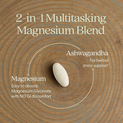 New Chapter Magnesium + Ashwagandha Supplement, 325 mg with Magnesium Glycinate, Calm & Relaxation, Muscle Recovery, Heart & Bone Health, 2.5x Absorption, Gluten Free, Non-GMO - 30 ct (1 Month Supply)