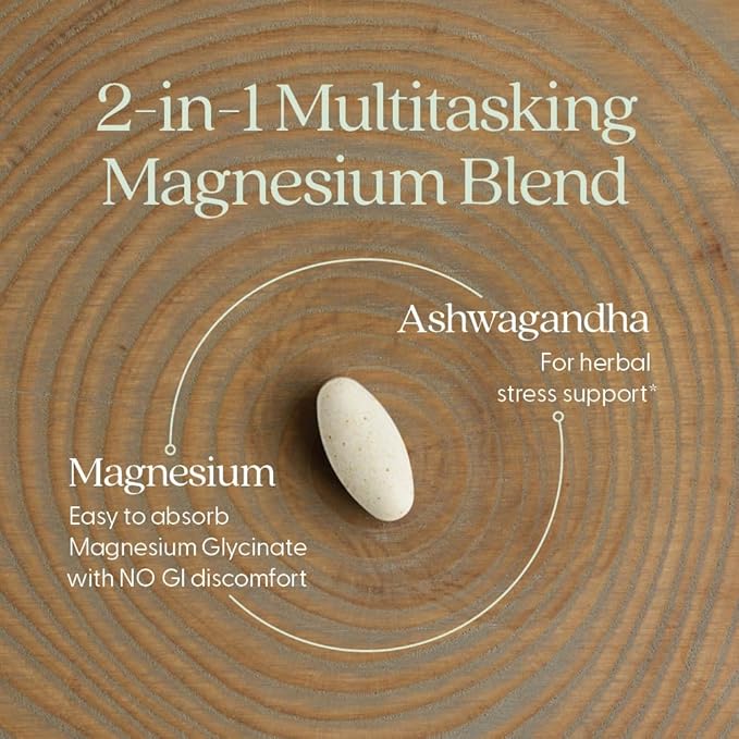 New Chapter Magnesium + Ashwagandha Supplement, 325 mg with Magnesium Glycinate, 2.5x Absorption, Muscle Recovery, Heart & Bone Health, Calm & Relaxation, Gluten Free, Non-GMO - 90 ct (3 Month Supply)