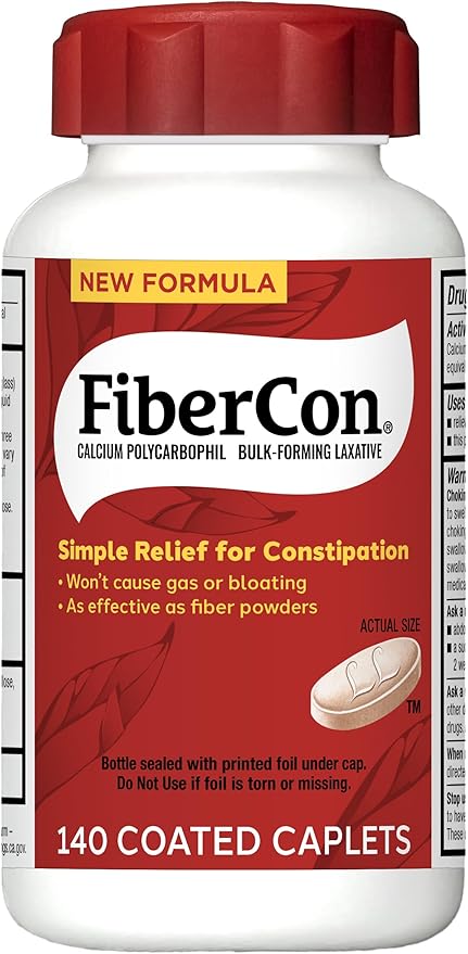 Fibercon (Caplets) Fiber Therapy for Regularity with Calcium Polycarbophil, 140 Count