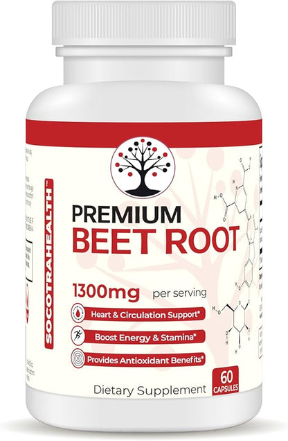 Beet Root Capsules - Premium Organic Beetroot Powder - Nitric Oxide Supplement - Heart Health, Circulation, and Stamina Support - Non-GMO - 60 Vegan Capsules