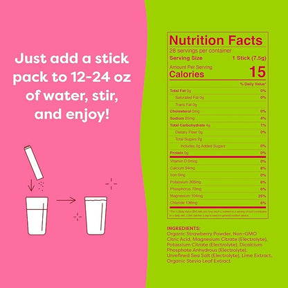 FlavCity Strawberry Limeade Electrolytes Drink Mix, 28 On-The-Go Stick Packs - Healthy Electrolytes Powder Packets Made with Real Fruit - Keto Powdered Drink with No Added Sugar, Gluten-Free
