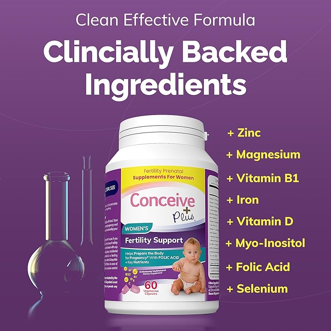 CONCEIVE PLUS Women's Fertility Support | Conception Vitamin Complex, Folic Acid, Zinc and Biotin | 30-Day Supply Fertility Supplement for Use When Trying to Get Prgenant | 60 Soft Capsules