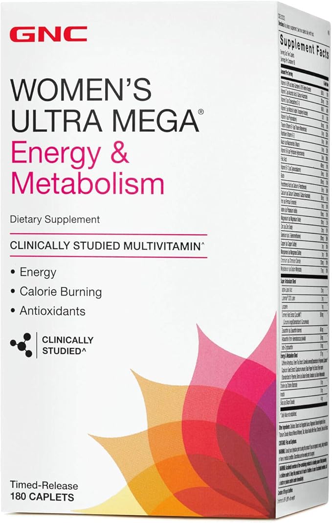 GNC Womens Ultra Mega Energy and Metabolism Multivitamin for Women, 180 Count, for Increased Energy, Metablism, and Calorie Burning