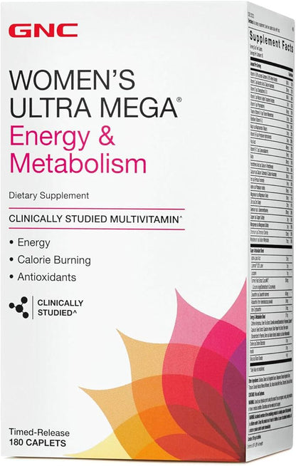 GNC Womens Ultra Mega Energy and Metabolism Multivitamin for Women, 180 Count, for Increased Energy, Metablism, and Calorie Burning