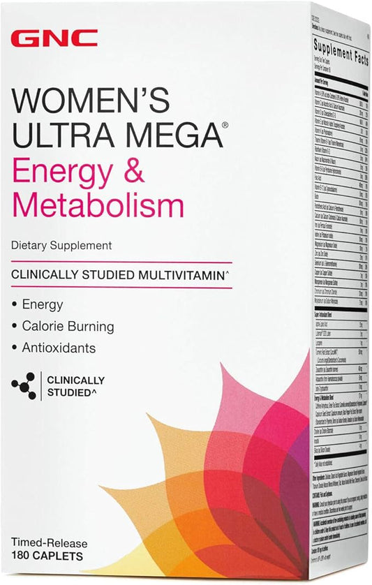 GNC Womens Ultra Mega Energy and Metabolism Multivitamin for Women, 180 Count, for Increased Energy, Metablism, and Calorie Burning