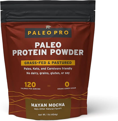PaleoPro Protein Powder, Gluten Free, Dairy Free, Whey Free, Soy Free, No Added Hormones, Pastured Grass-fed Beef, Minimally Processed Paleo Ingredients, 1lb/454g, About 15 Servings, Mayan Mocha