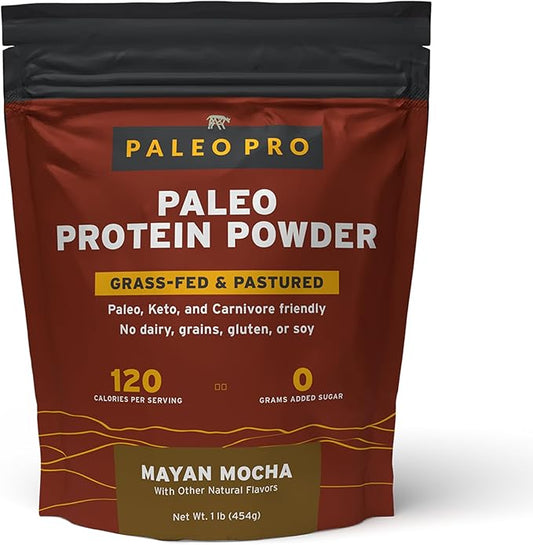 PaleoPro Protein Powder, Gluten Free, Dairy Free, Whey Free, Soy Free, No Added Hormones, Pastured Grass-fed Beef, Minimally Processed Paleo Ingredients, 1lb/454g, About 15 Servings, Mayan Mocha
