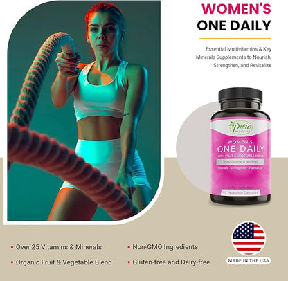 Pure By Nature One-Daily Multivitamin for Women, Immune Support Supplement with Non-GMO Ingredient, Vitamin & Minerals for Energy, 60 Veggie Capsules