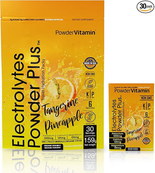 Electrolytes Powder Plus, Keto, Tangerine Pineapple, Sugar Free, 1000mg Potassium, 120mg Calcium, 120mg Magnesium, Non-GMO, Zero Calories, 30 Hydration Packets