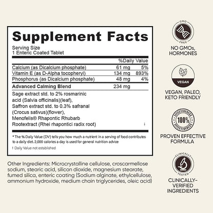 BB Company CalmAgain Menopause Support, Relief & Hormone Balance - Nervousness Relief, Mood Support, Hot Flashes, Night Sweats - Feel Calm - Antioxidant Rich Siberian Rhubarb, Sage, Saffron (30 Ct)