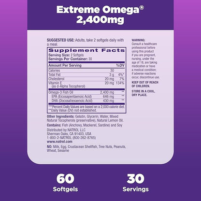 Natrol, Omega-3 Extreme Softgels, Heart Health Dietary Supplement, 60 Count