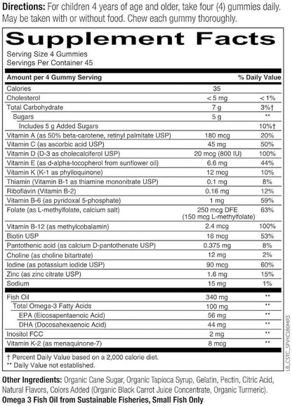 SmartyPants Kids Complete Multivitamin, 180 Gummies Bundle with Long Glacier Pill Oragnizer, Small Cute Pill Container for Medicine, Vitamins, Fish Oils, Supplement, Green