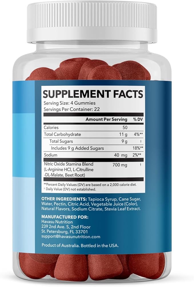 L Arginine Gummies - L Arginine Supplements for Men with L Citrulline and Beet Root - Nitric Oxide Supplement - L Arginine Supplement for Endurance Support - Sour-Berry Flavored - 88 NO Gummies