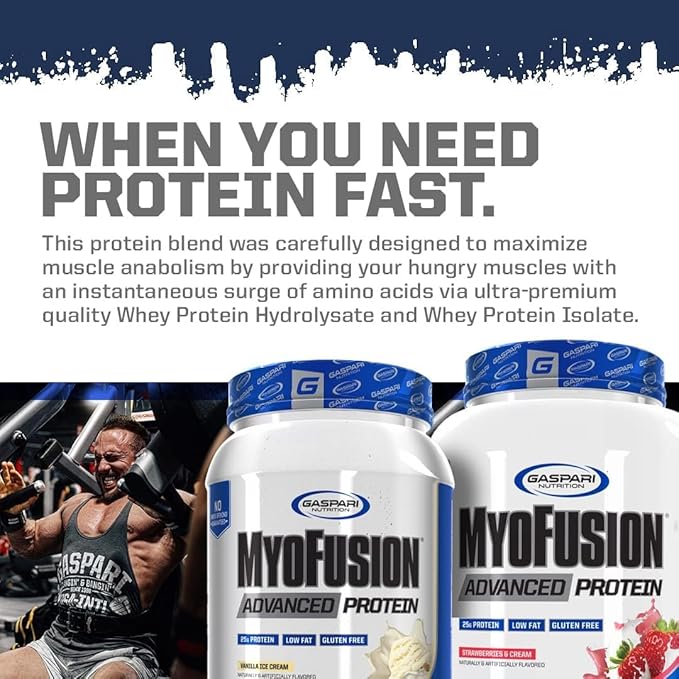 Gaspari Nutrition Myofusion Advanced Protein, Protein Blend with Whey Protein, Casein Protein and Isolate Protein, Low Fat and Gluten Free (Confetti Birthday Cake, 2 Pound)