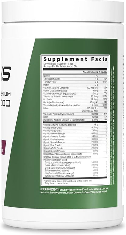 JYM Greens Super Food Powder for Performance, Blueberry Acai, Spirulina, Mushrooms, Vitamins, BroccoPhane & Broccoli, Men & Women, 30 Servings