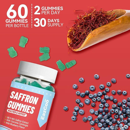 Saffron Supplements Gummies, Saffron Extract for Positive Mood & Calm Nerve, Boost Energy, with Garcinia Cambogia, Vitamin A, B12, Rhodiola Rosea - 120 Gummies