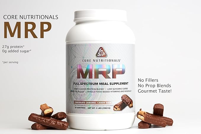 Core Nutritionals Platinum MRP Full Spectrum Meal Replacement, Sustained Release For All Day Amino Acid Support, 27G Protein, 20 Servings (Chocolate Caramel Candy Bar)