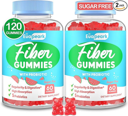 Fiber Gummies for Adults, Fiber Gummies for Women & Men, Fiber Gummies for Regularity, Digestion & Gut Health, 5 Prebiotics Complex, Inulin, Fos, Chicory Root - Fiber 5g, Sugar Free, 120 Counts