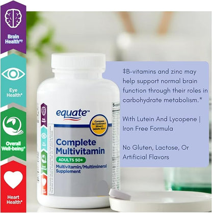 Equate Adult 50+ One Daily Complete Multivitamin Multimineral Supplement Tablets, Healthy Brain* - Compare to Centrum Silver, 125 Pills (Pack of 1)